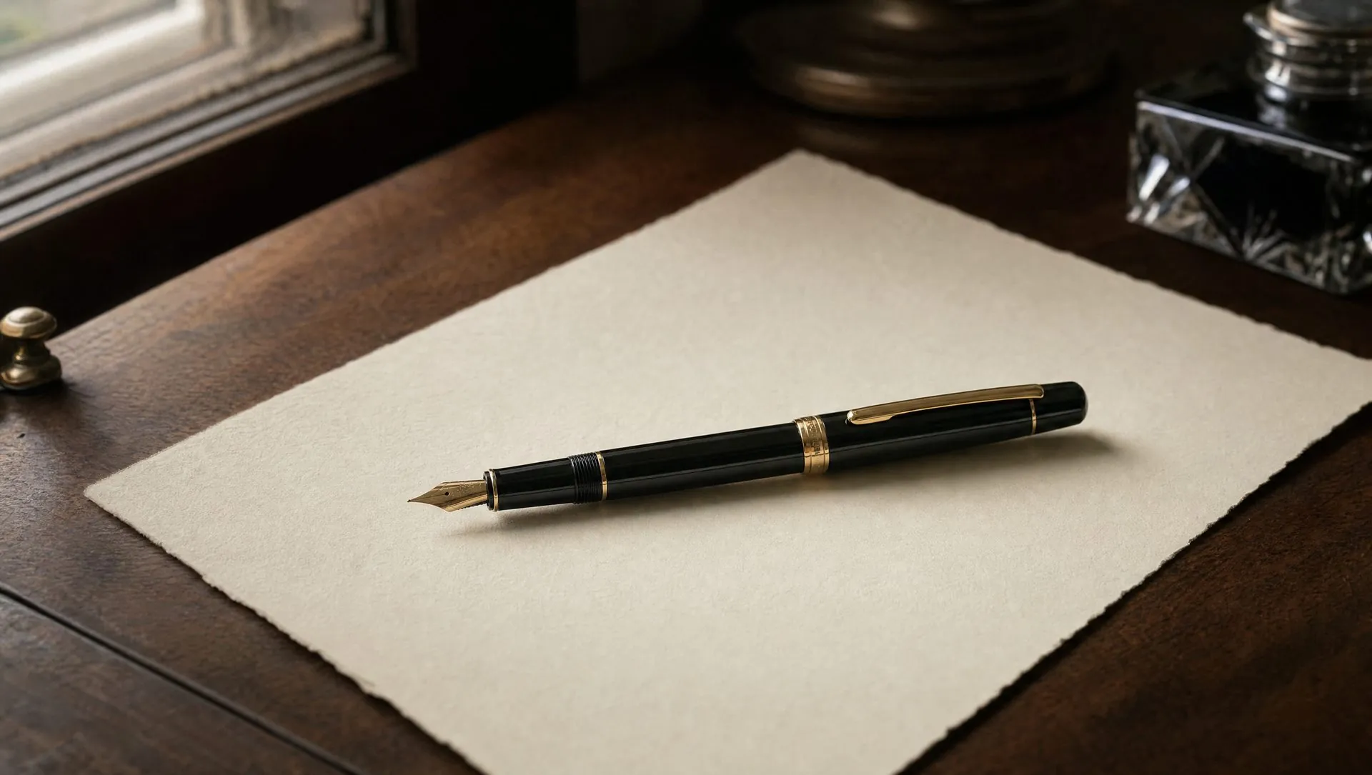 A fountain pen on cream paper